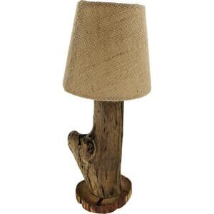 Driftwood Table Lamp Small Burlap Shade 13 Inches Tall Unique Handmade Electric